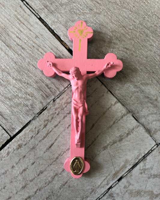 Crucifix mini rose clair